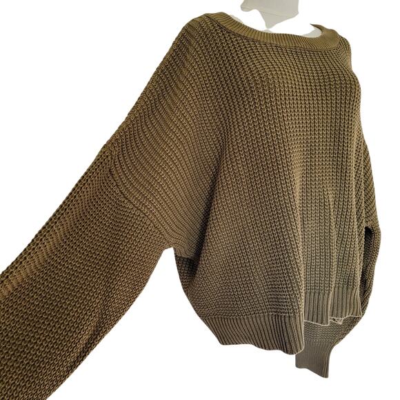 Old Navy Chunky Shaker Knit Sweater Olive Green Oversized Boxy XXL 100% Cotton - Picture 2 of 7
